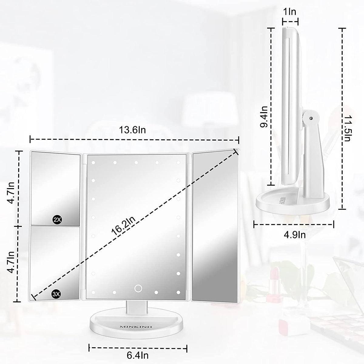 Rechargeable LED Makeup Mirror — 360° Rotating with Magnification